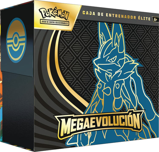 Pokémon: Caja De Entrenador Élite De Megaevolución De Lucario De JCC Pokémon (1 Carta De Promoción Con Ilustración Expandida, 9 Sobres De Mejora Y Accesorios Prémium)