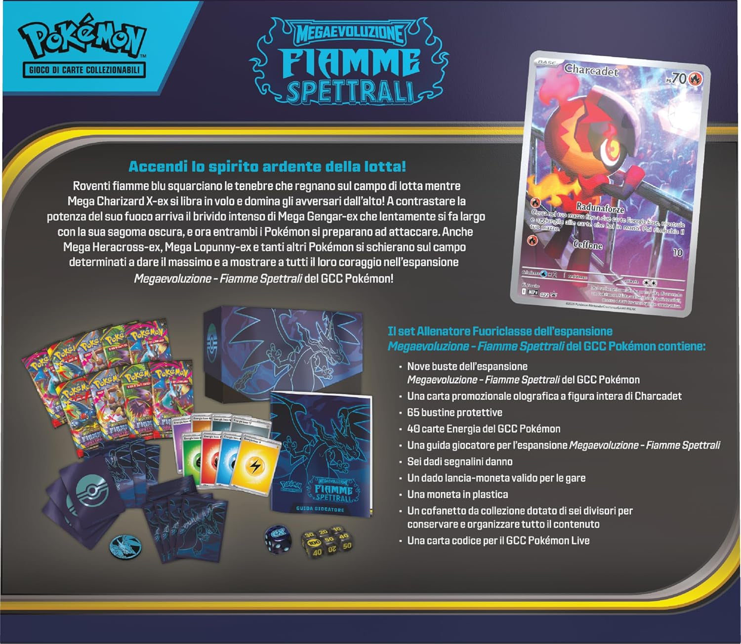 : Megaevolution Elite Trainer Set – Spectral Flames from the  TCG (A Full Length Promo Card, Nine Expansion Packs and Premium Accessories)